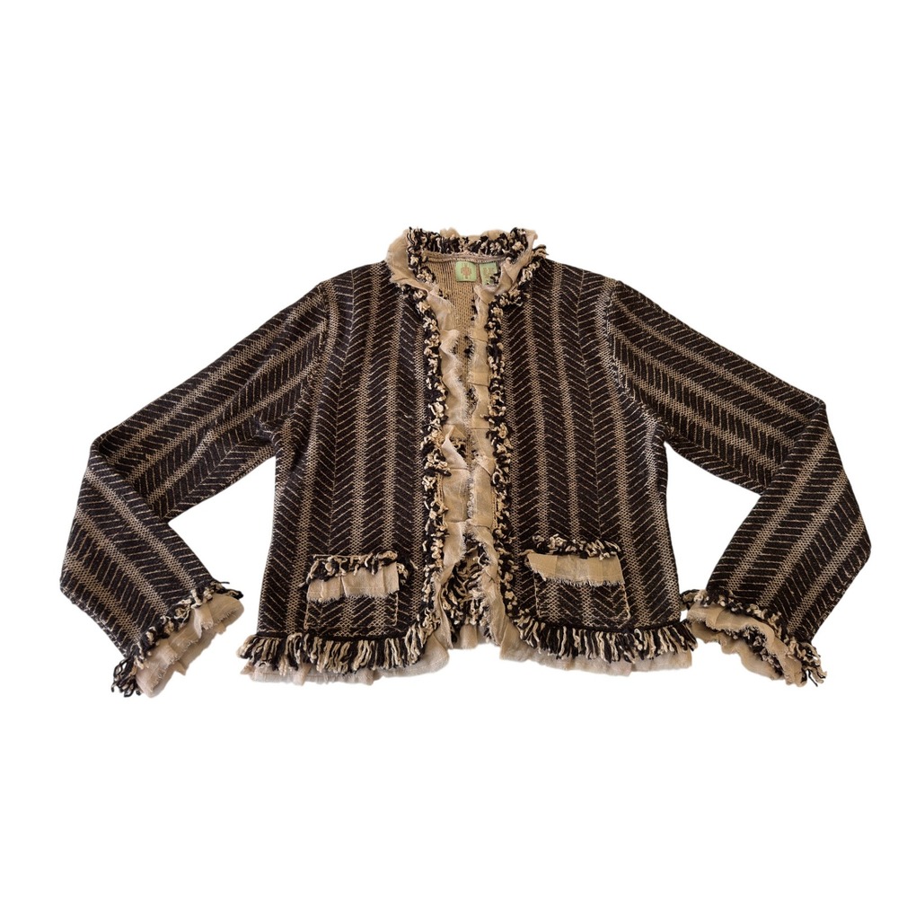 Vintage Y2K‎ Anthropologie HWR Herringbone Angora Blend Fringe Sweater Knit XL